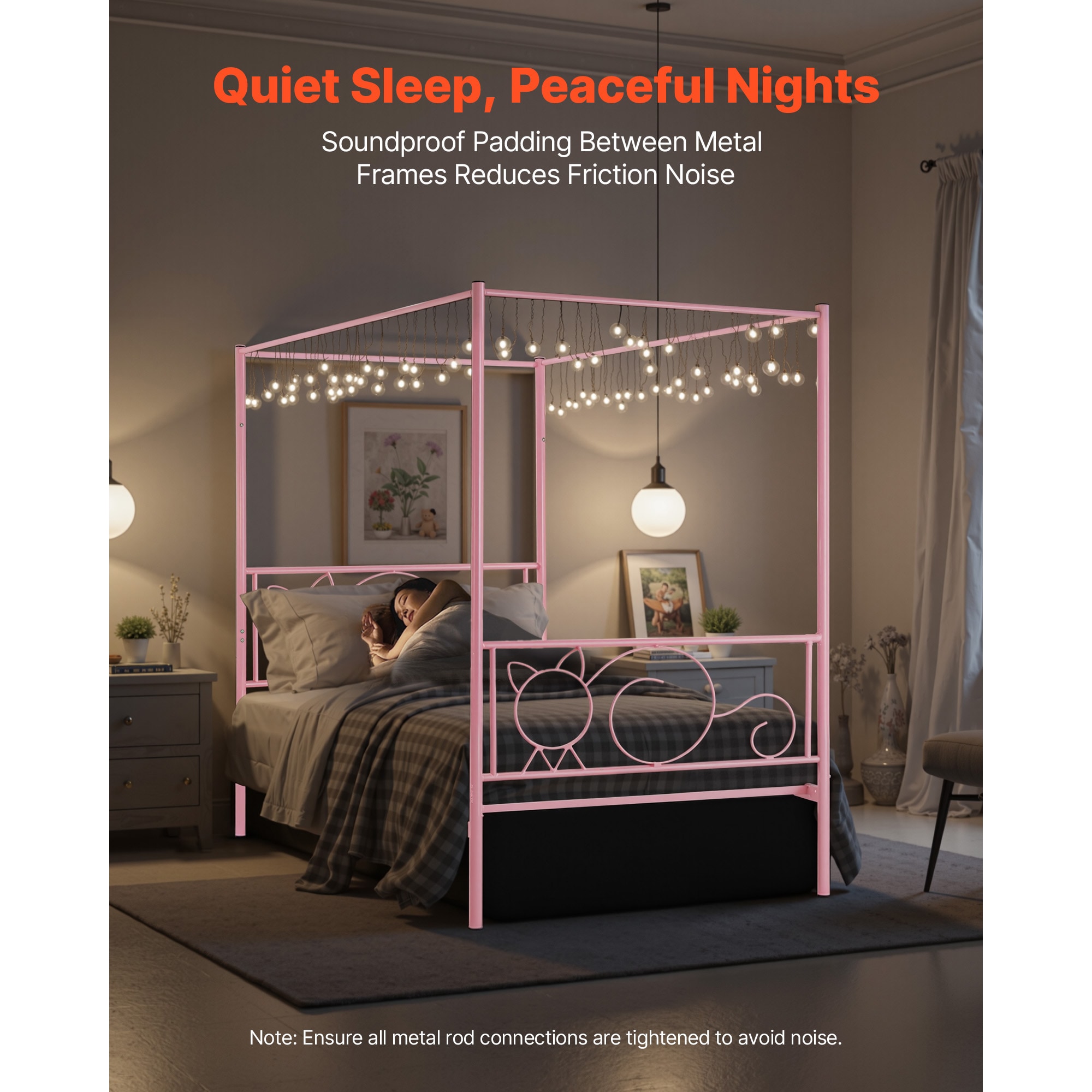Twin Size Canopy Bed Frame Metal Canopy Bed With Headboard & Four Posters_voghion.com